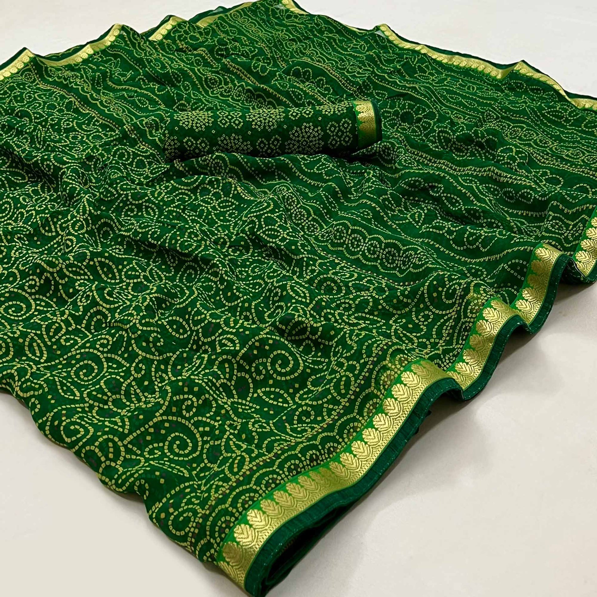dark-green-bandhani-printed-georgette-saree-with-designer-border