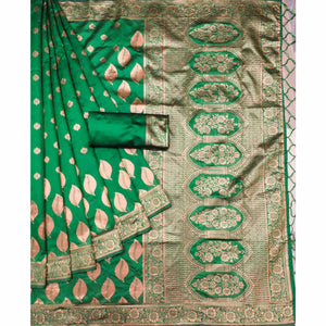 green-woven-art-silk-saree-with-tassels