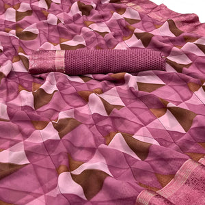 Gajari Pink Geometric Printed Georgette Saree