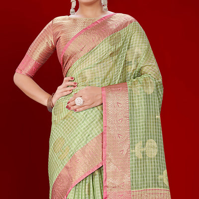 green-floral-woven-organza-saree-with-tassels-1