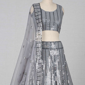 Grey Sequins Embroidered Georgette Lehenga Choli