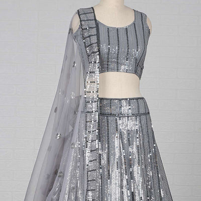 Grey Sequins Embroidered Georgette Lehenga Choli