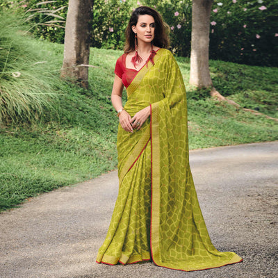 green-printed-chiffon-saree