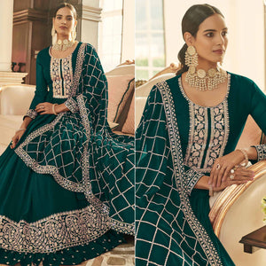 Bottle Green Embroidered Georgette Gown