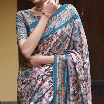 Mauve Digital Printed Satin Saree