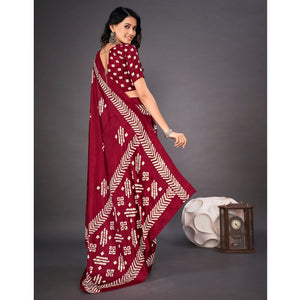 Maroon Printed Dola Silk Saree