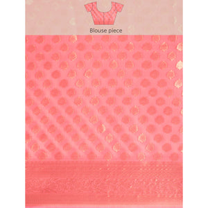 Gajari Pink Woven Organza Silk Saree With Tassels