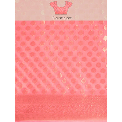 Gajari Pink Woven Organza Silk Saree With Tassels