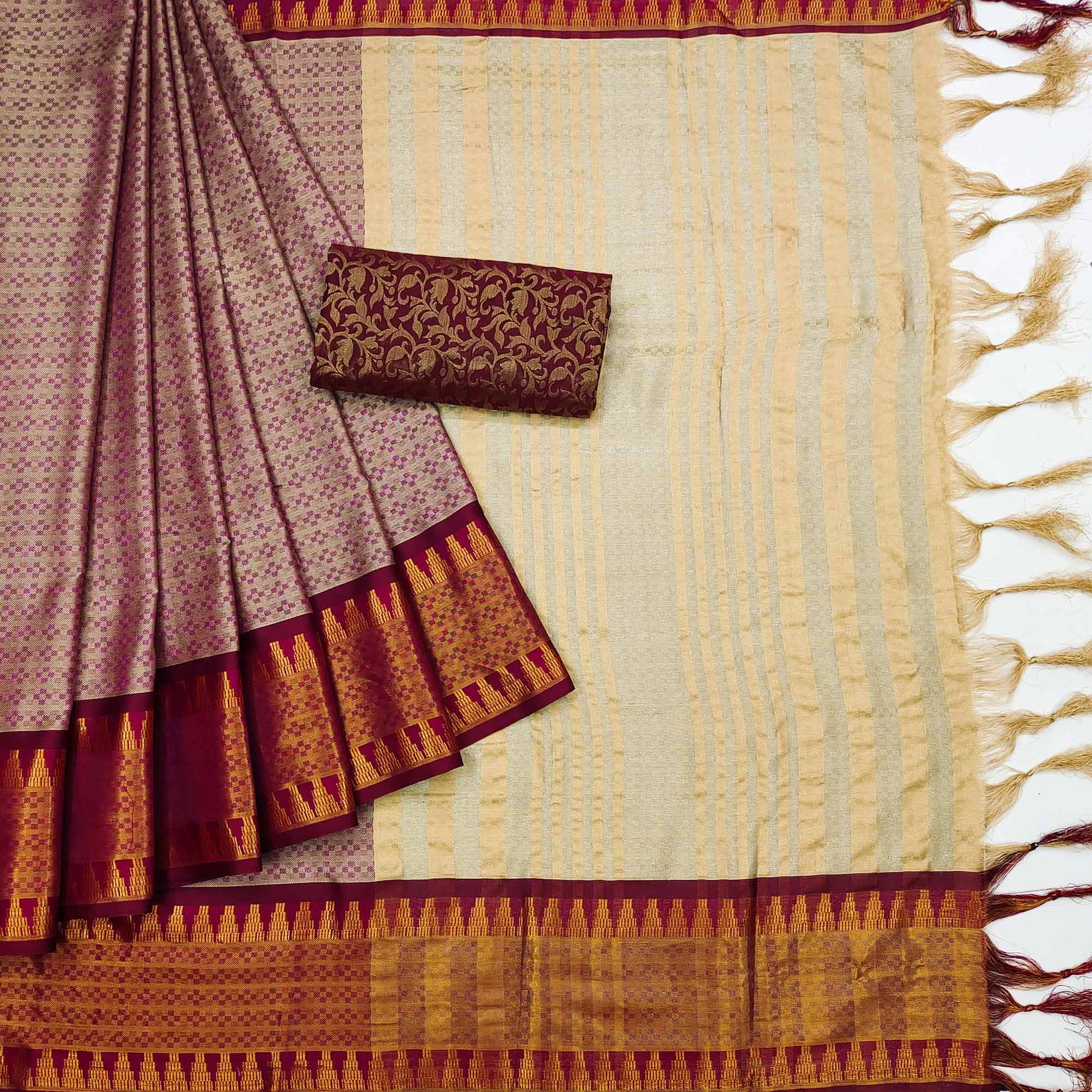 Chikoo Woven Cotton Silk Saree
