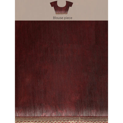 Maroon Foil Printed With Embroidered Border Chiffon Saree
