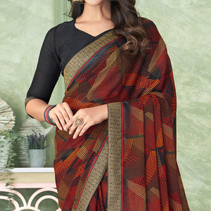 Multicolor Digital Printed Chiffon Saree With Lace Border