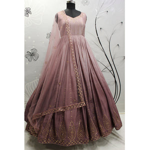 Dusty Pink Sequins Embroidered Chiffon Gown