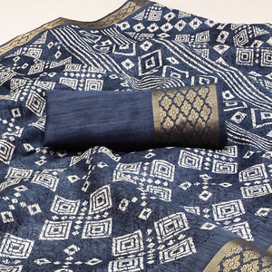 Grey Printed Cotton Silk Saree