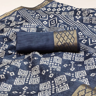 Grey Printed Cotton Silk Saree