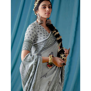Grey Thread Woven Cotton Silk Saree