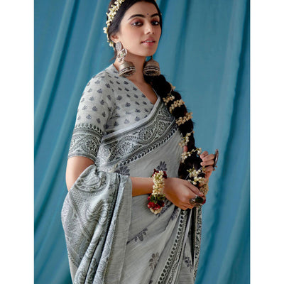 Grey Thread Woven Cotton Silk Saree