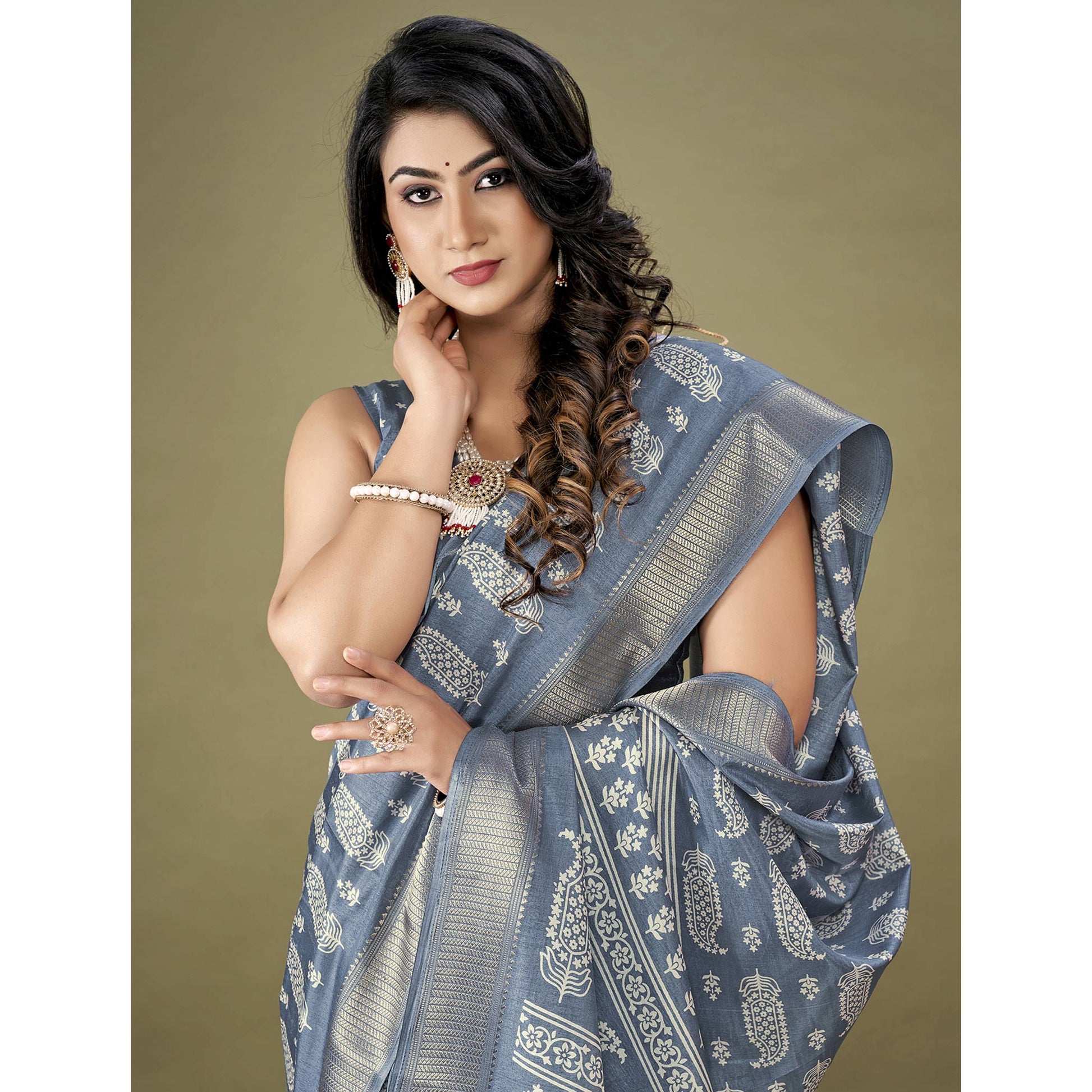 grey-floral-printed-dola-silk-saree