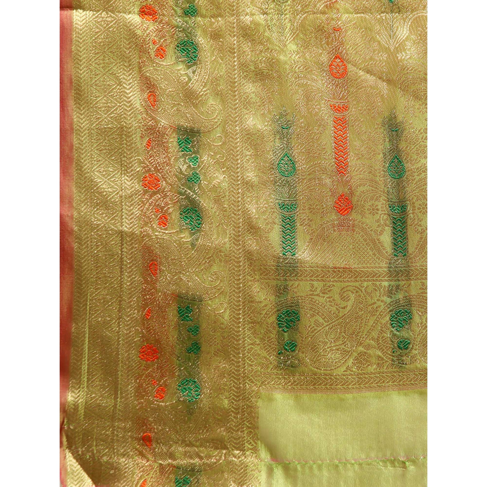 Mehendi Green Floral Woven Organza Silk Saree