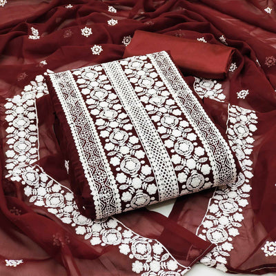 Maroon Lucknowi Embroidered Georgette Dress Material