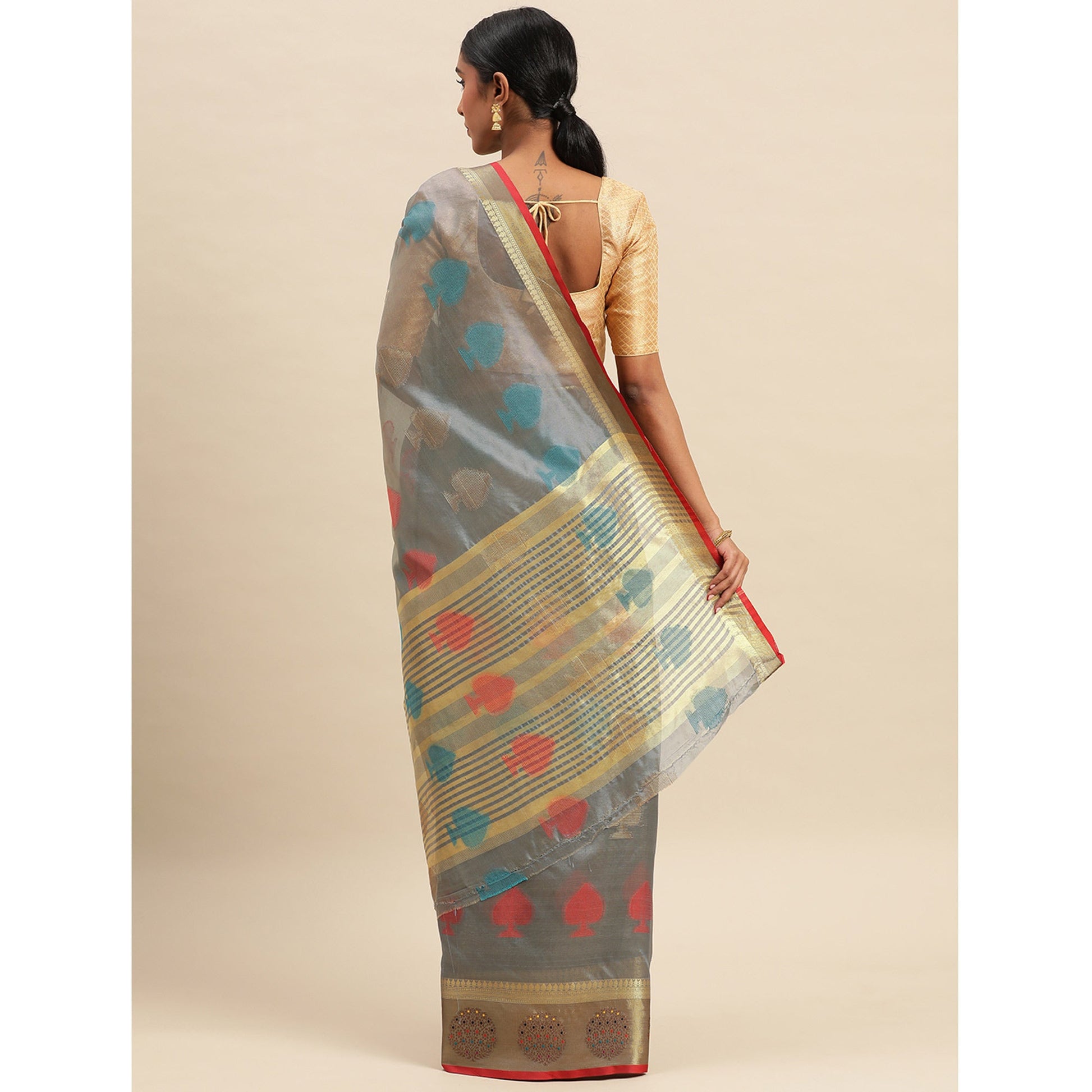 Grey Woven Organza Saree