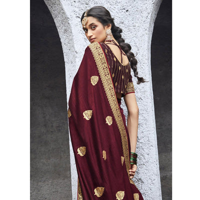 Maroon Woven Vichitra Silk Saree With Tassels