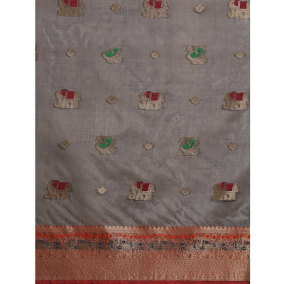 Grey Woven Organza Saree