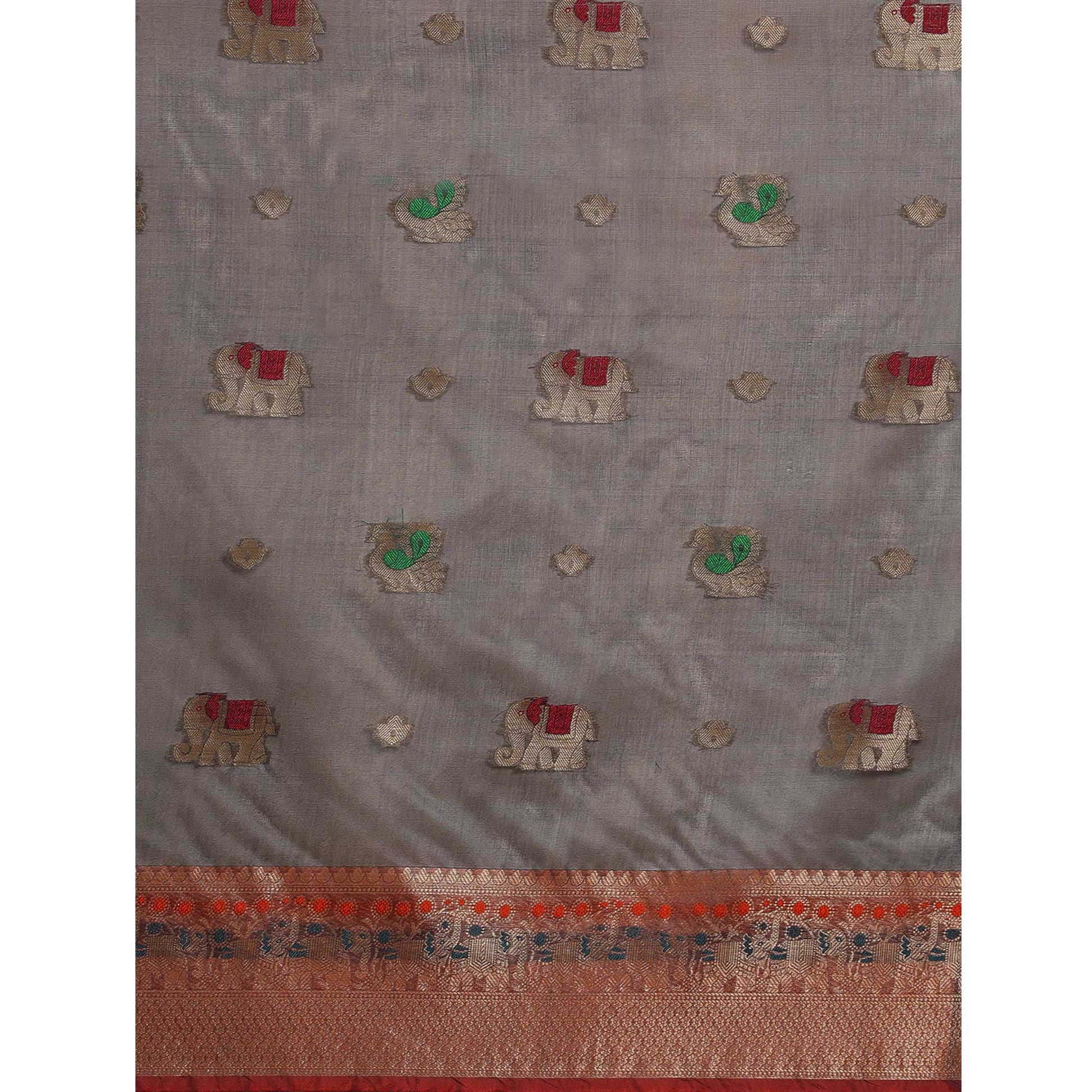 Grey Woven Organza Saree