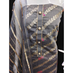 Grey Woven Banarasi Silk Dress Material