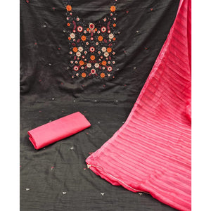 Dark Grey Floral Sequins Embroidered Cotton Blend Dress Material