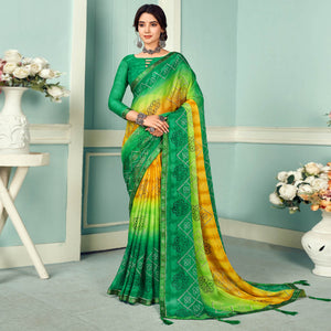 green-digital-bandhani-printed-chiffon-saree-with-tassels