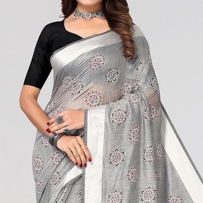 grey-floral-printed-poly-cotton-saree