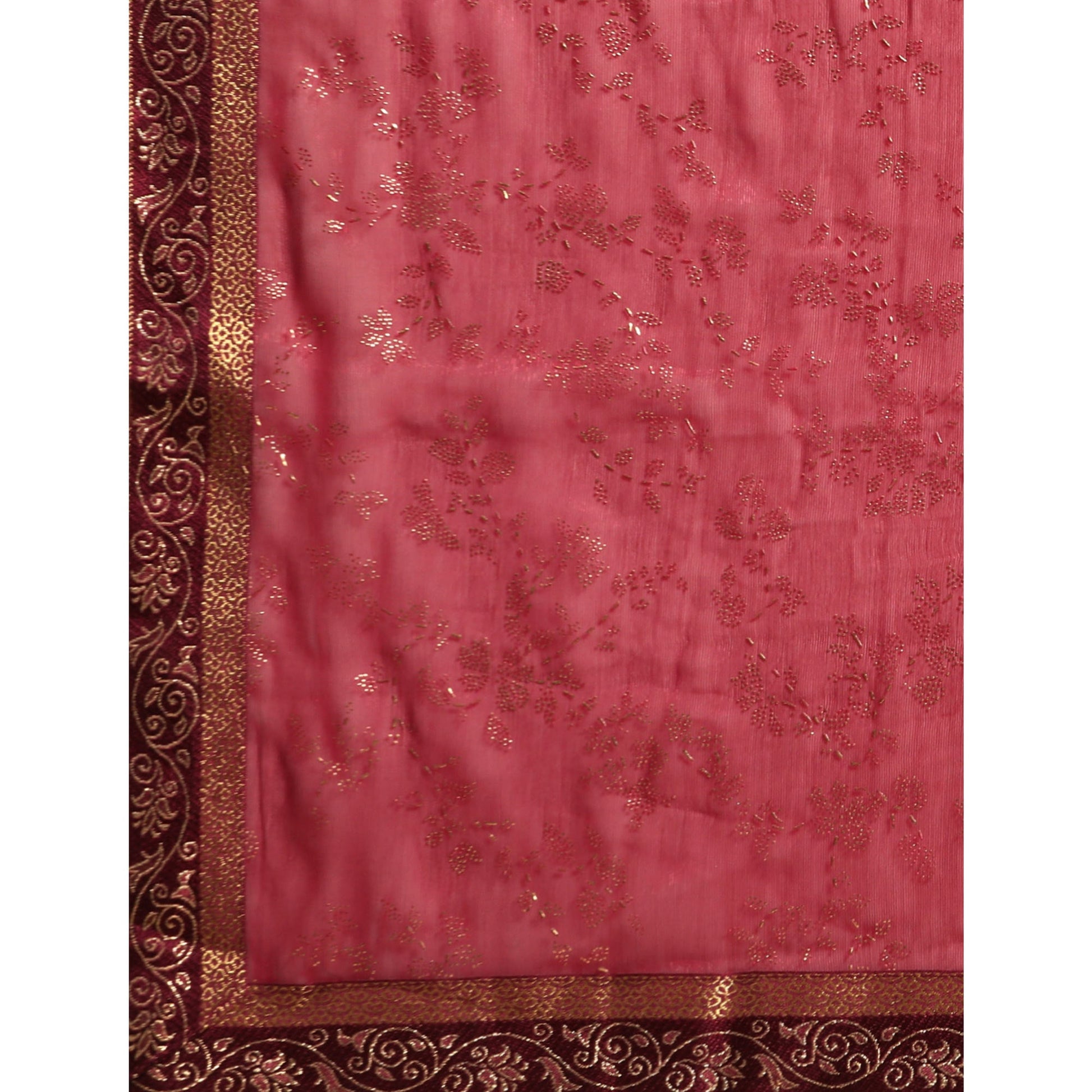 Maroon Floral Foil Printed Shimmer Saree