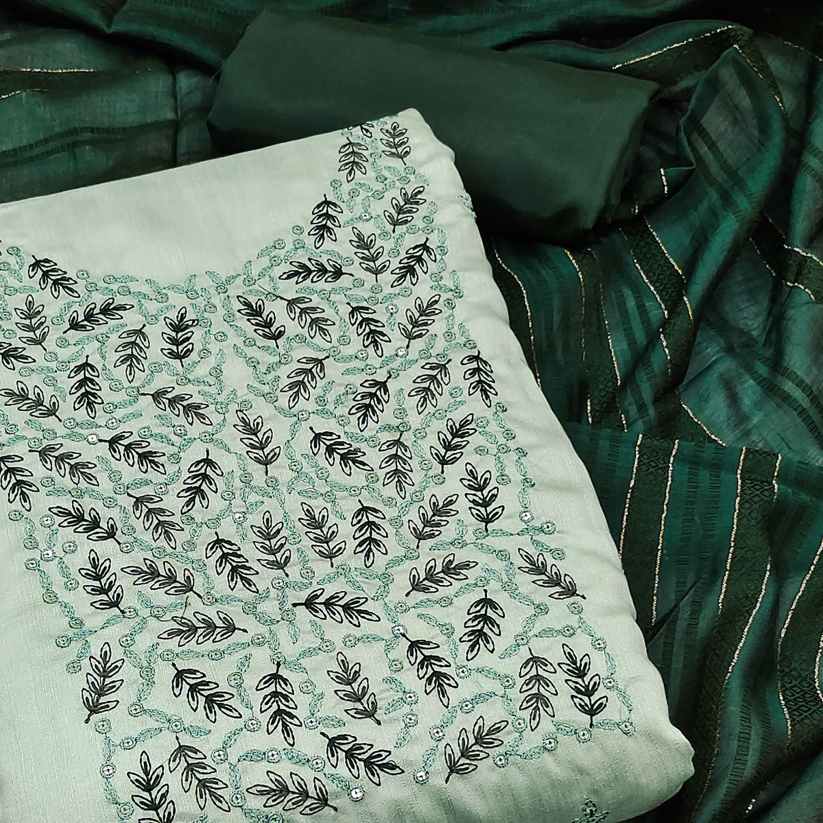 green-floral-embroidered-cotton-silk-dress-material