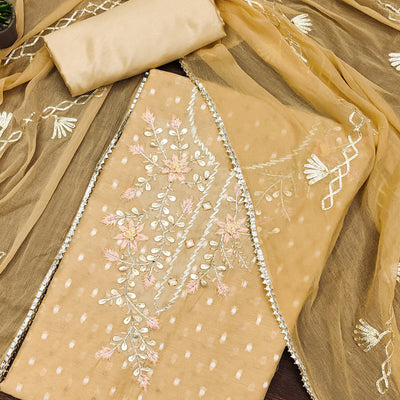 Chikoo Woven Chanderi Dress Material