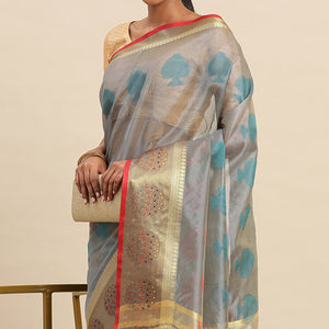 Grey Woven Organza Saree