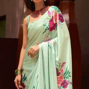 green-floral-digital-printed-satin-saree