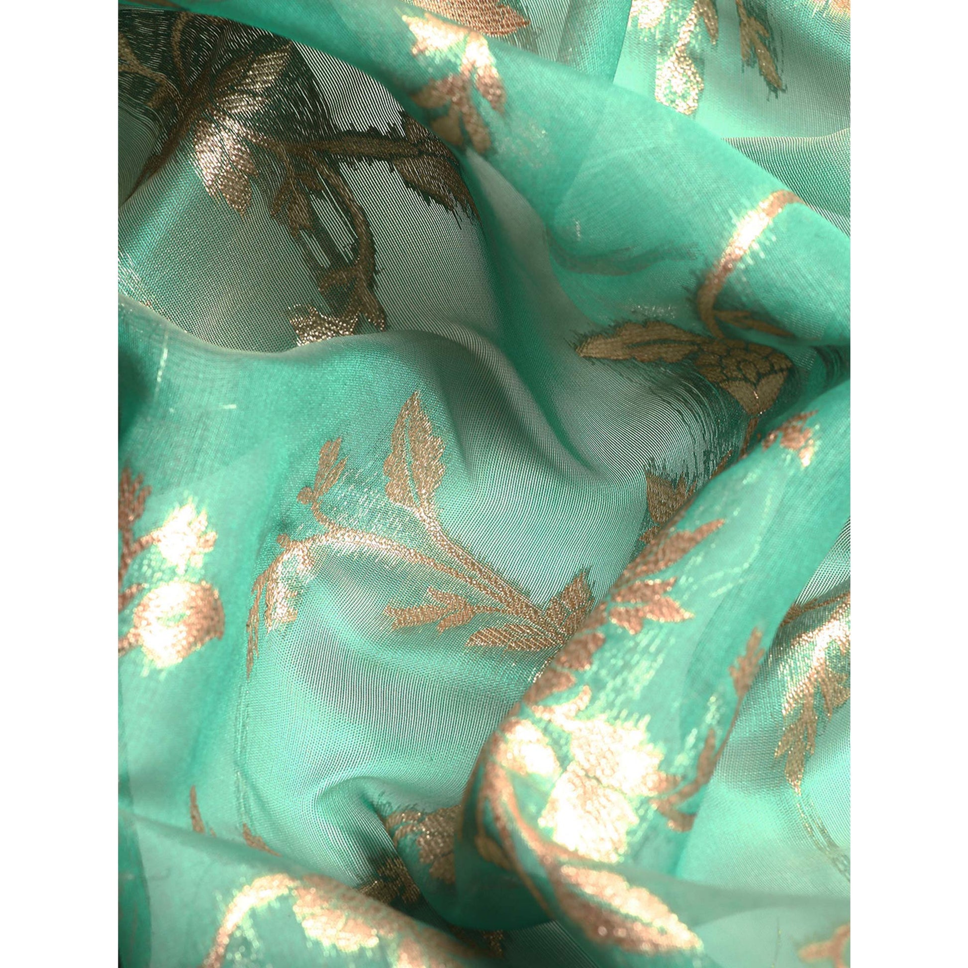 green-floral-woven-organza-silk-saree-with-tassels