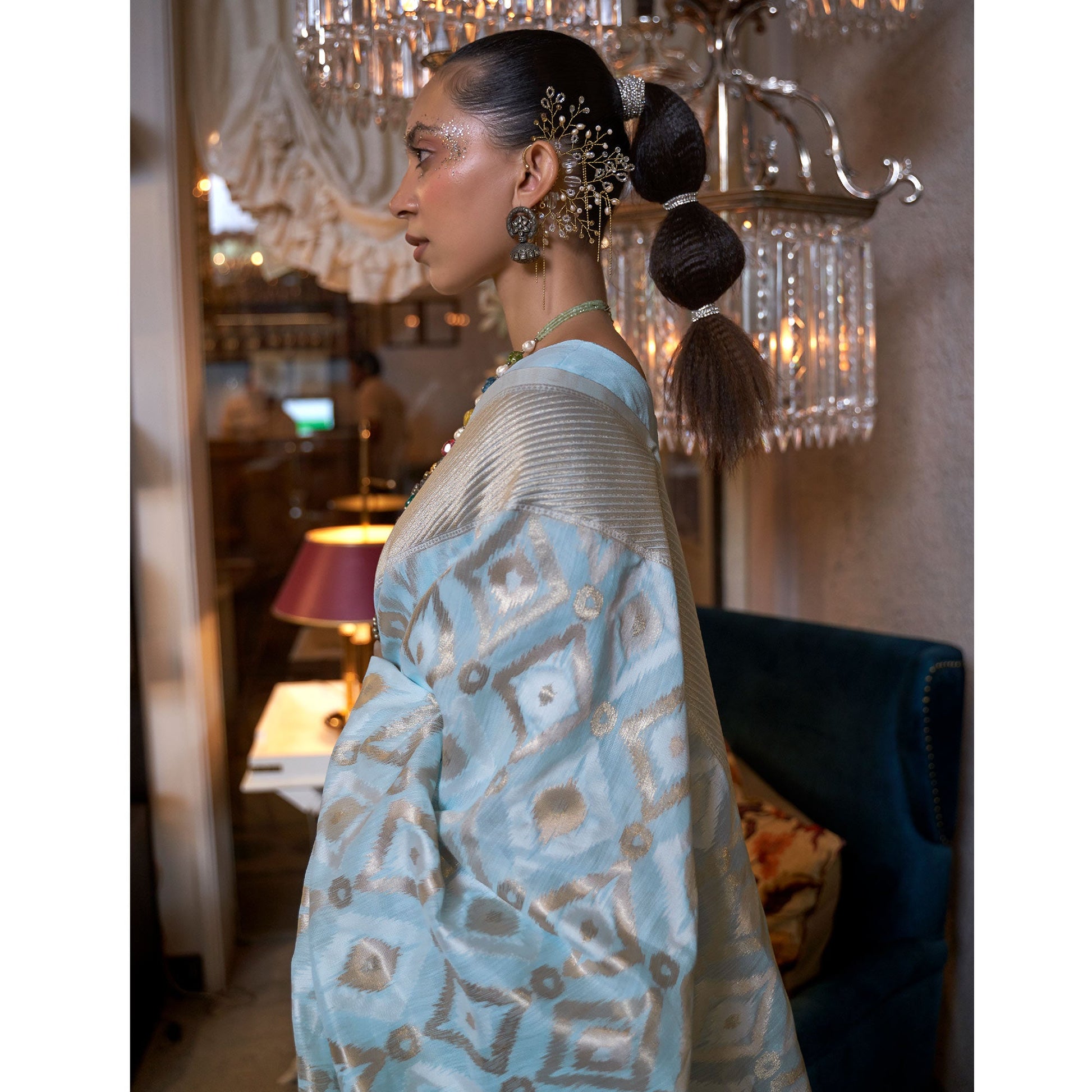 Light Blue Woven Art Silk Saree