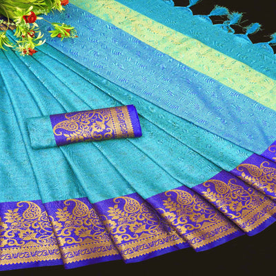 Blue Woven Cotton Silk Saree