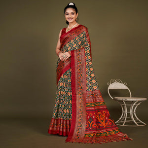 green-printed-jute-patola-saree-with-tassels-1