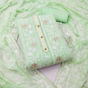 Light Green Lucknowi Embroidered Georgette Dress Material