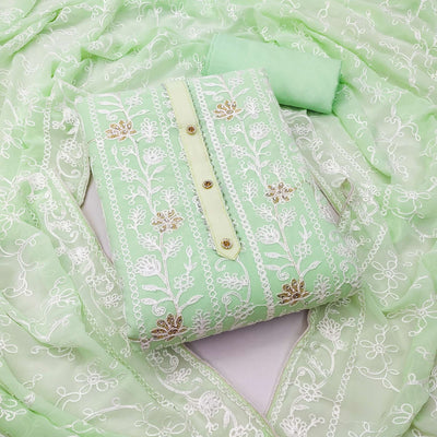 Light Green Lucknowi Embroidered Georgette Dress Material