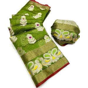 green-woven-jacquard-saree