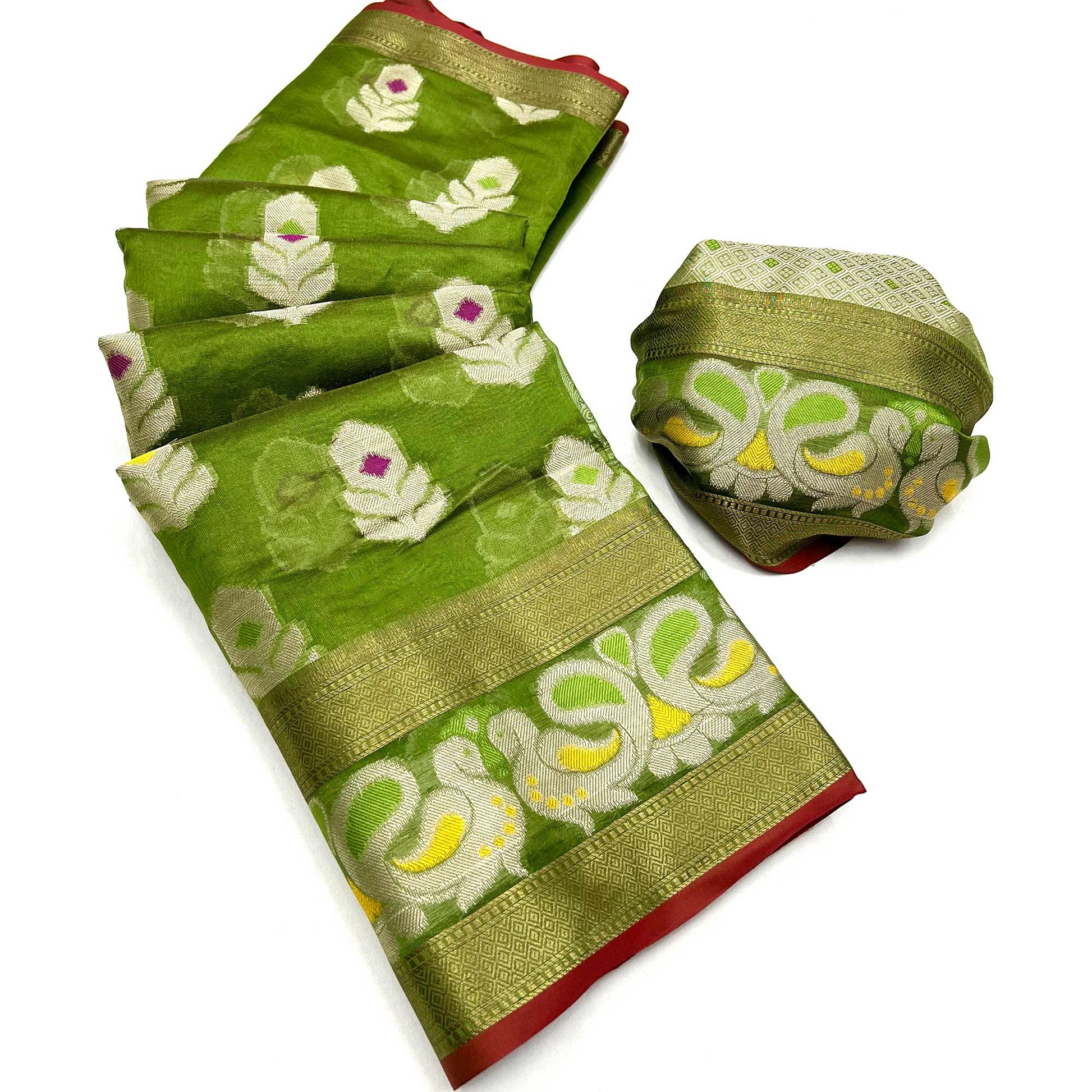 green-woven-jacquard-saree