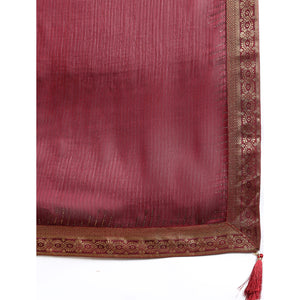 Maroon Swaroski Work With Woven Border Satin Saree