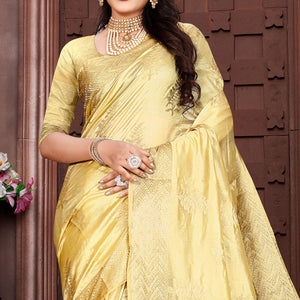 Cream Floral Woven Organza Saree