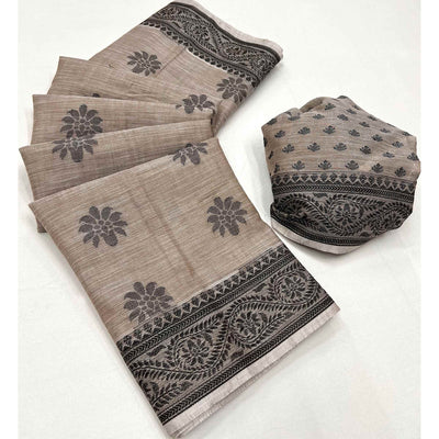 Chikoo Thread Woven Cotton Silk Saree
