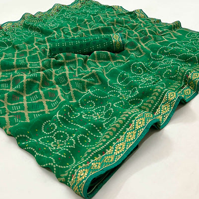 light-green-bandhani-printed-georgette-saree-with-designer-border