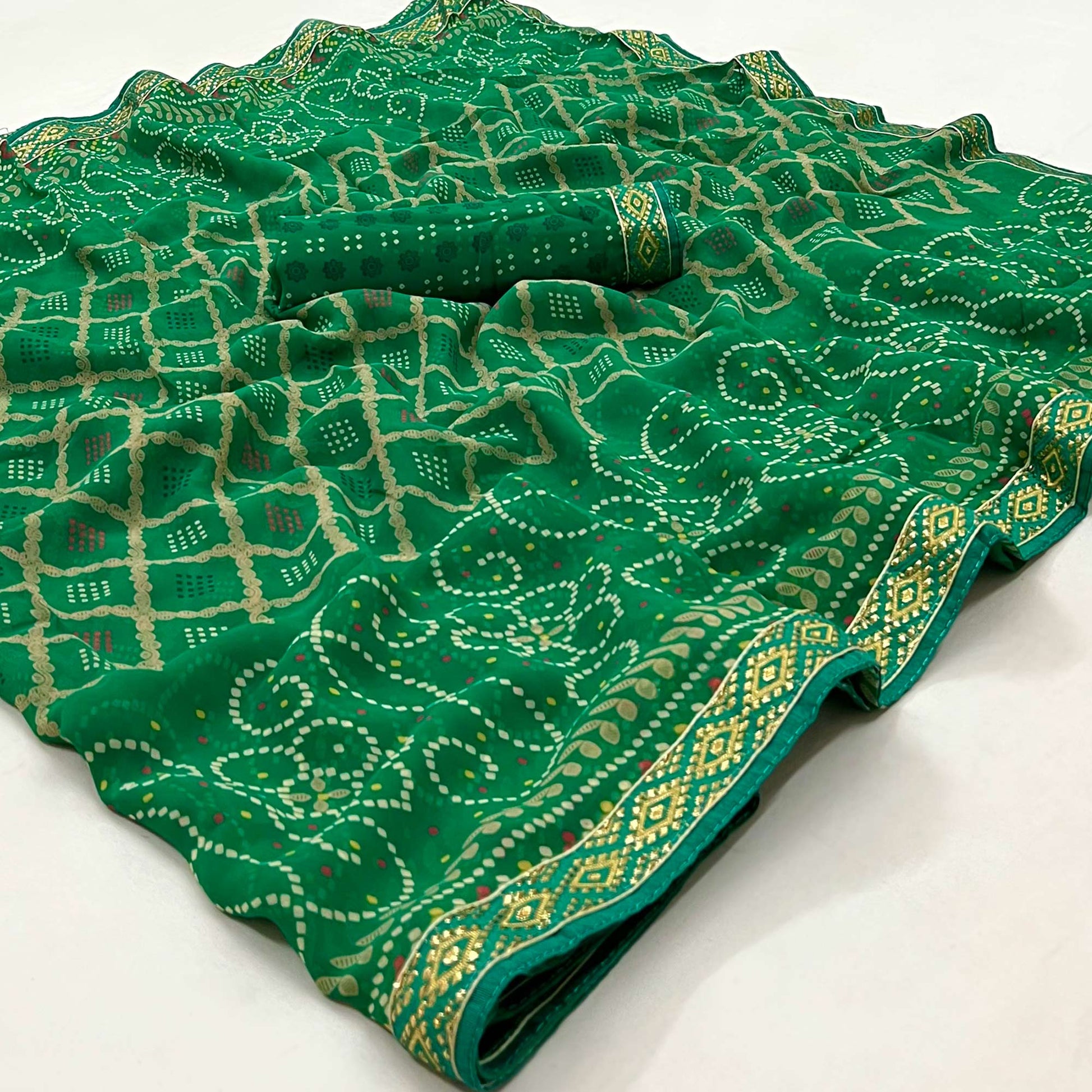 light-green-bandhani-printed-georgette-saree-with-designer-border