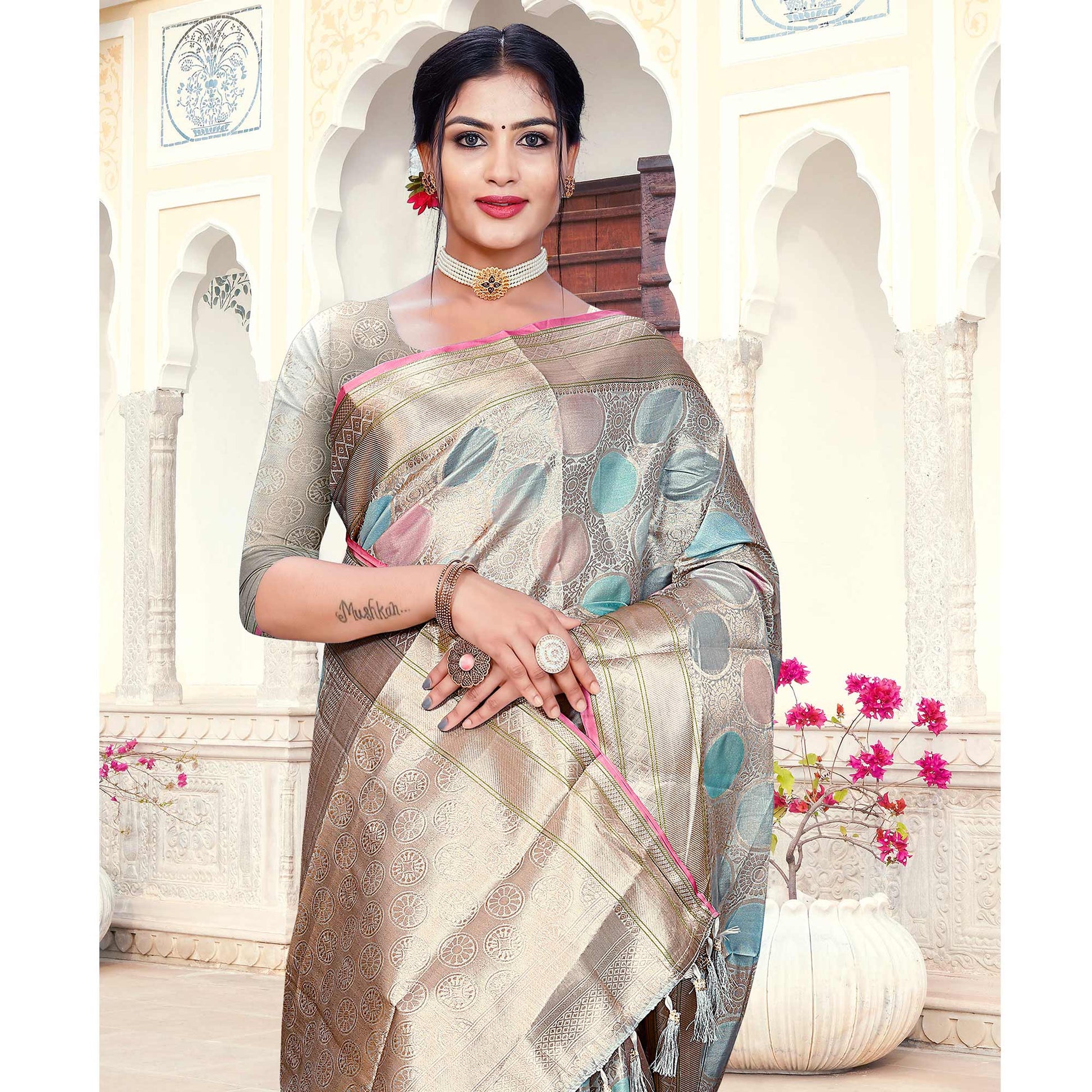 15grey-floral-woven-organza-saree-with-tassels